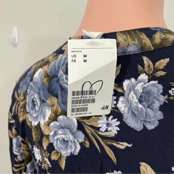 NWT H&M Mama Maternity Navy Blue Floral‎ Button Up Long Sleeve Dress Size MEDIUM - Picture 10 of 10